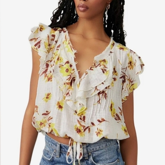 Free People Tops - Free People Naya floral print boho cottagecore ruffled top Size S/XS
